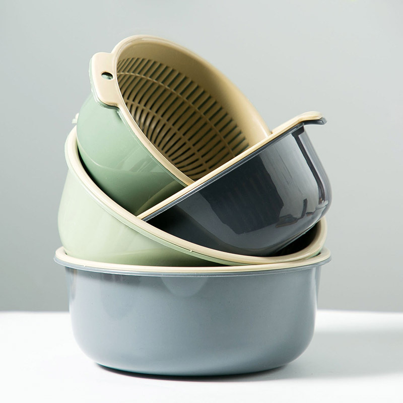 Dvostruko odvodni koš za pranje i skladištenje | Okrugli PP plastični koš za voće i povrće | Model HC-52143
