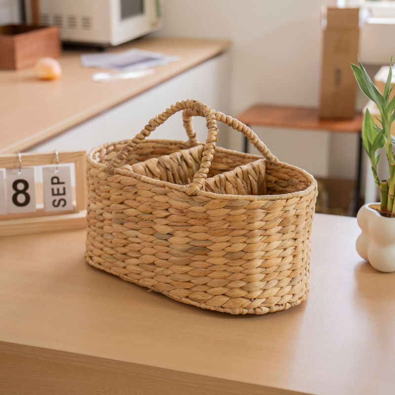 Coș de depozitare împletat cu compartimente, realizat manual, stil pastoral, model Hlcsnl07