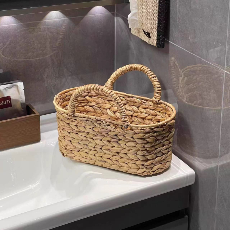 Coș de depozitare împletat cu compartimente, realizat manual, stil pastoral, model Hlcsnl07