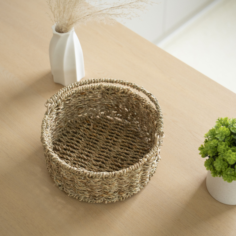 Coș de depozitare împletat cu compartimente, realizat manual, stil pastoral, model Hlcsnl07