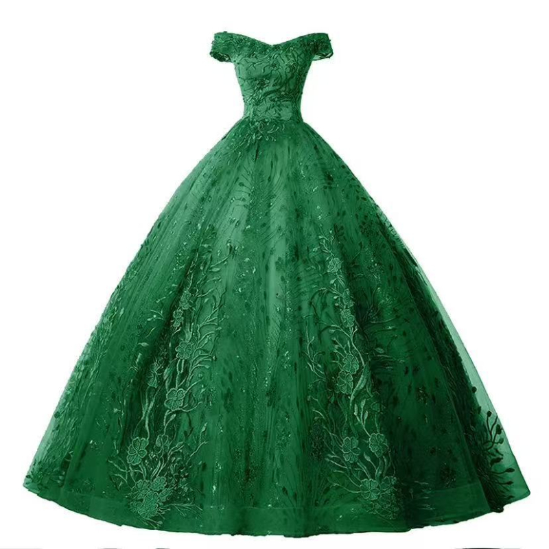 Rochie de seară cu decolteu off-shoulder, fără mâneci, lungă, talie la nivel mediu, siluetă prințesă