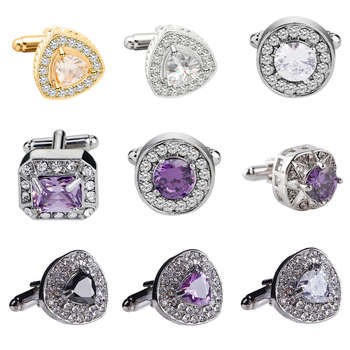 Manžetų segtukai, vyriški prancūziško stiliaus, geometriniai, su deimantų apdaila, ametisto kristalas, lydinys