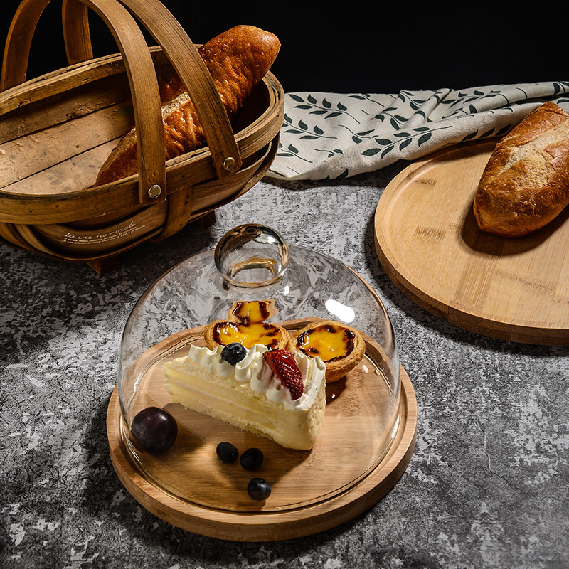 Tavă pentru desert cu capac din sticlă, design nordic simplu, calitate premium, neimportat