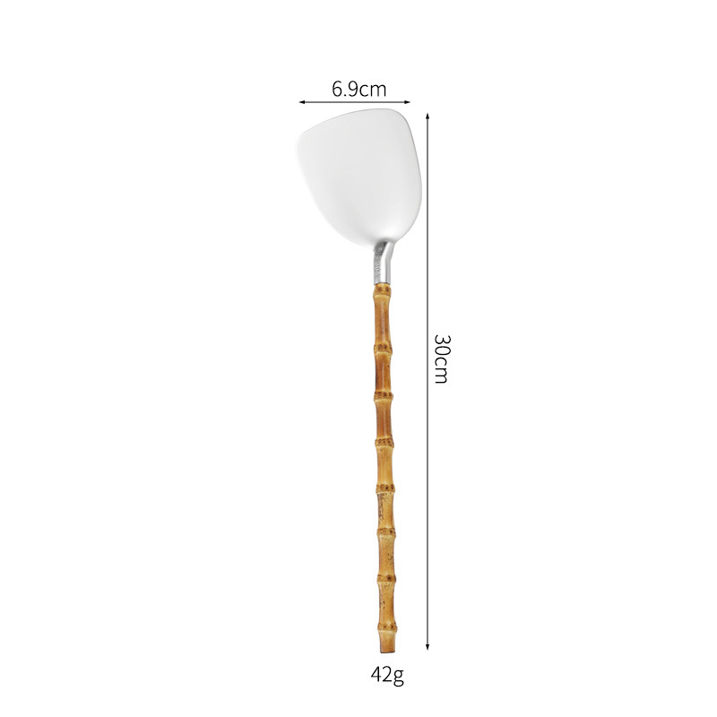 Set žlica i spatula — 304 nehrđajući čelik, bambus drška, protuklizno, otporno na toplinu