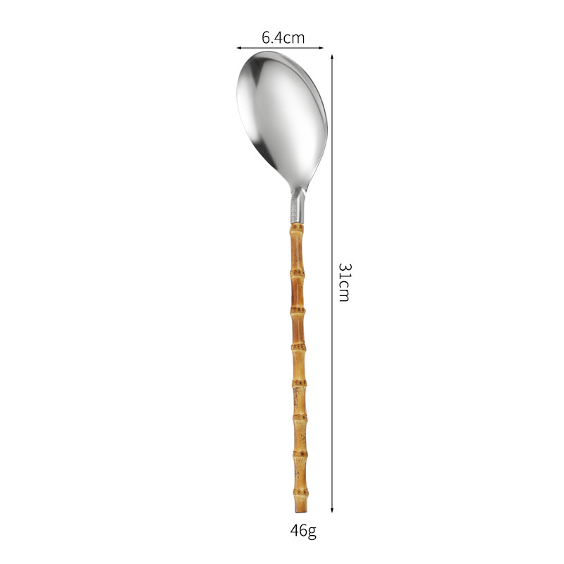 Set žlica i spatula — 304 nehrđajući čelik, bambus drška, protuklizno, otporno na toplinu