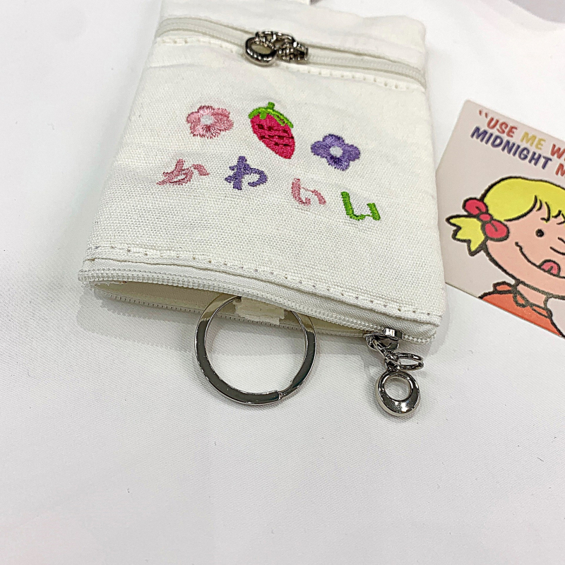 Torba za ključeve od platna s cvjetnim uzorkom i dječjim crtanim stilom, unisex, za svakodnevnu upotrebu.