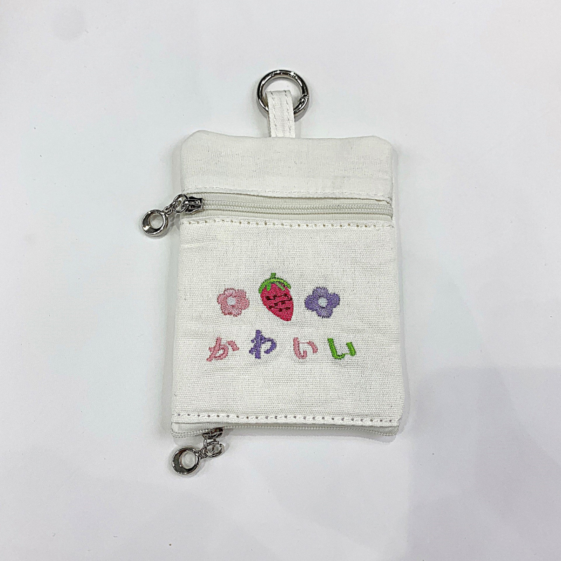 Torba za ključeve od platna s cvjetnim uzorkom i dječjim crtanim stilom, unisex, za svakodnevnu upotrebu.