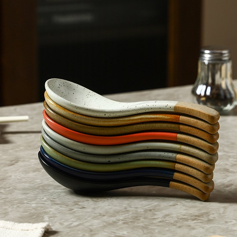 Keramičke žlice za rižu, juhu i večeru — minimalistički japanski stil posuđa, jednodobojni dizajn, Gabby Ceramics, mogućnost prilagodbe