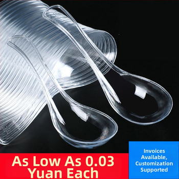 Vienkartiniai plastikiniai Bibimbap šaukštai, pakuotė 100 vnt., išsinešimui, mikrobangų krosnelė nėra saugi