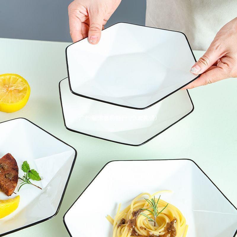 Keramički šesterokutni tanjur za posluživanje – moderni minimalistički stil, pogodan za mikrovalnu pećnicu