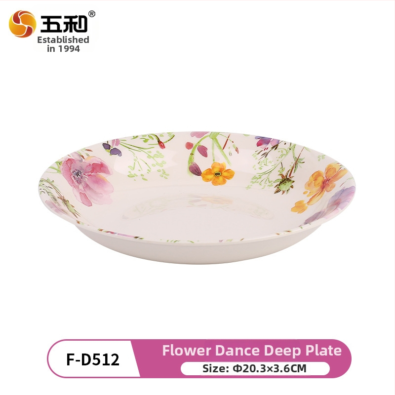 Melamīna ēdienu servēšanai komplekts, 96 gab., porcelāna imitācija, ziedu raksts, augstas temperatūras dekālais apdare