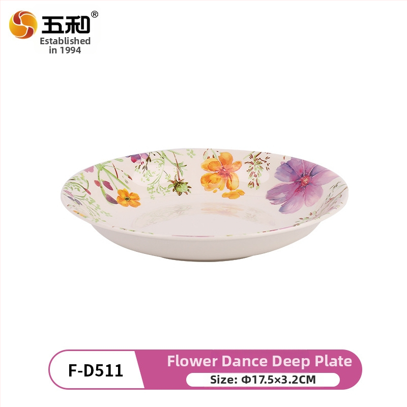 Melamīna ēdienu servēšanai komplekts, 96 gab., porcelāna imitācija, ziedu raksts, augstas temperatūras dekālais apdare