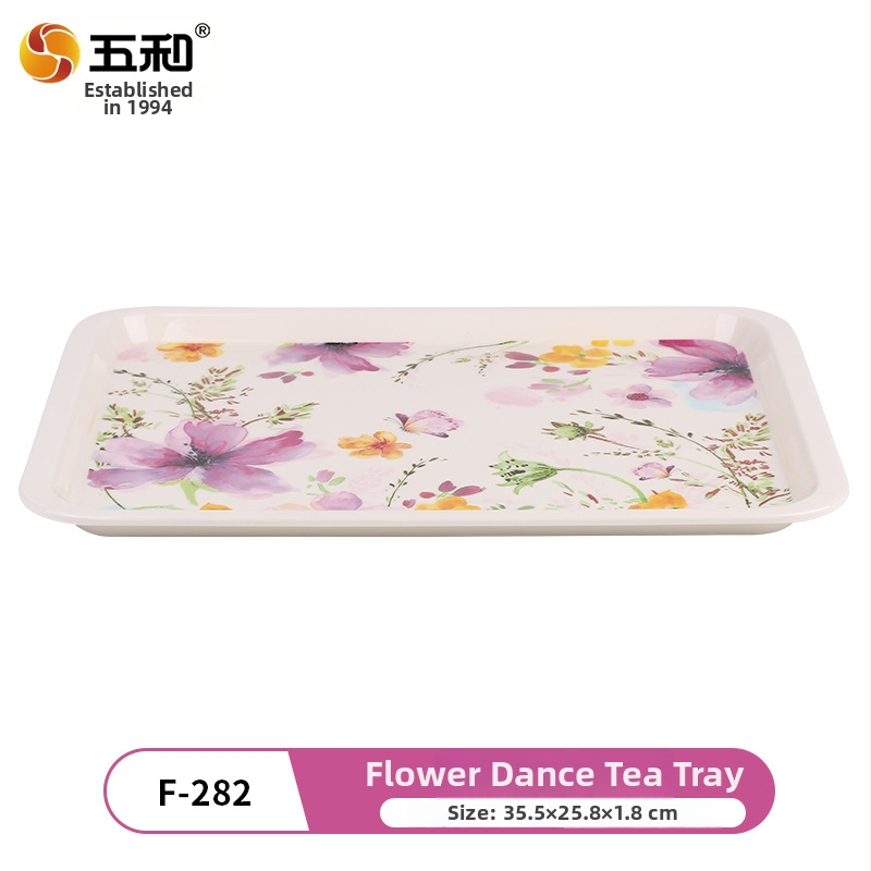 Melamīna ēdienu servēšanai komplekts, 96 gab., porcelāna imitācija, ziedu raksts, augstas temperatūras dekālais apdare