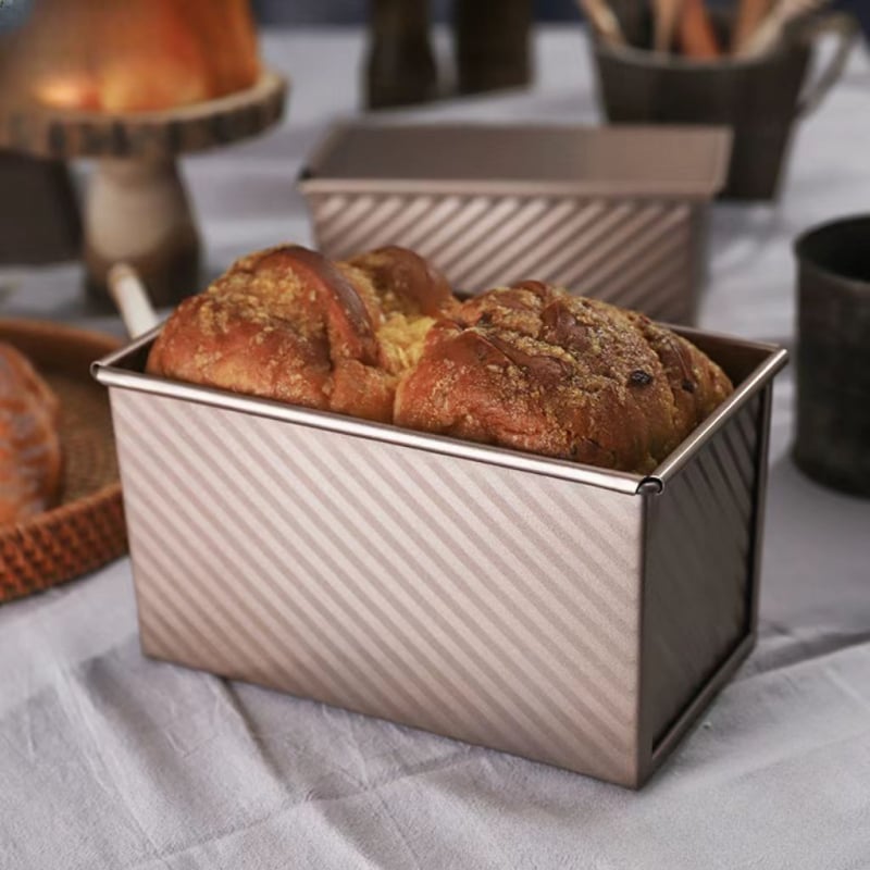 Μορφή τοστ για οικιακή αρτοποιία, ορθογώνια από χάλυβα άνθρακα, με κυματοειδές κουτί και καπάκι (Ορθογώνιο, Χάλυβας άνθρακα, Για ψήσιμο, Οικογενειακή χρήση)