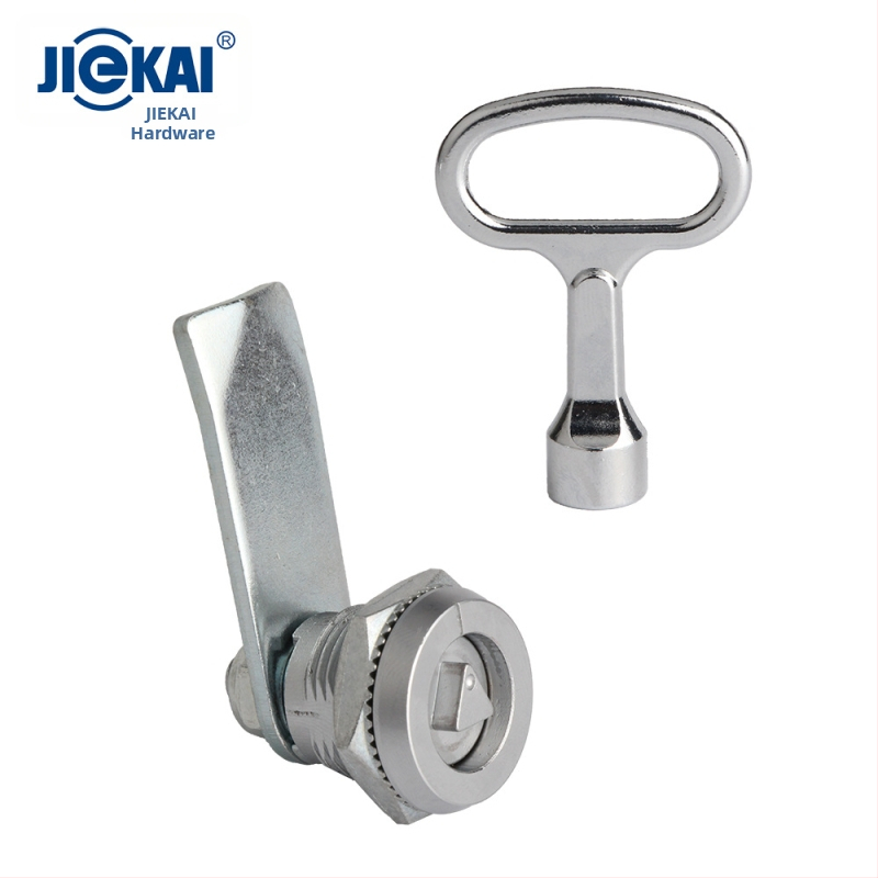 Cilindra tipa mortise slēdzis ar spārnu formas iekšējo galu un iekšējo trijstūri, piemērots metro un rūpnieciskām skapēm | Zīmols Jie Kai | Materiāls: cinka sakausējums un nerūsējošais tērauds | Modelis: Cilindra sērija