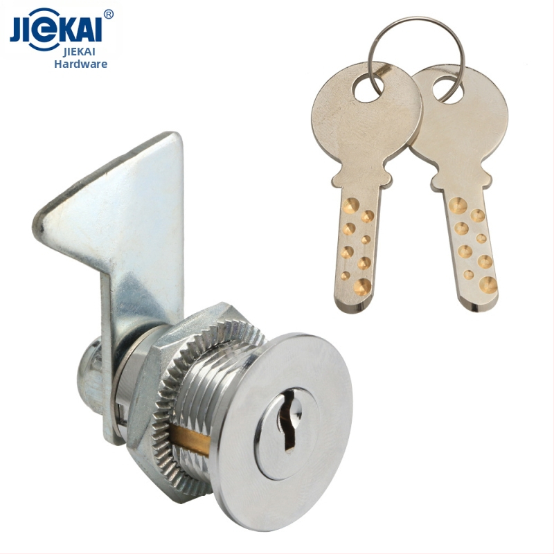 Cilindra tipa mortise slēdzis ar spārnu formas iekšējo galu un iekšējo trijstūri, piemērots metro un rūpnieciskām skapēm | Zīmols Jie Kai | Materiāls: cinka sakausējums un nerūsējošais tērauds | Modelis: Cilindra sērija