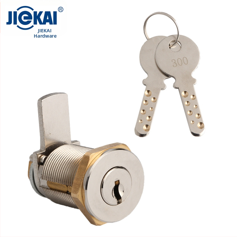 Cilindra tipa mortise slēdzis ar spārnu formas iekšējo galu un iekšējo trijstūri, piemērots metro un rūpnieciskām skapēm | Zīmols Jie Kai | Materiāls: cinka sakausējums un nerūsējošais tērauds | Modelis: Cilindra sērija