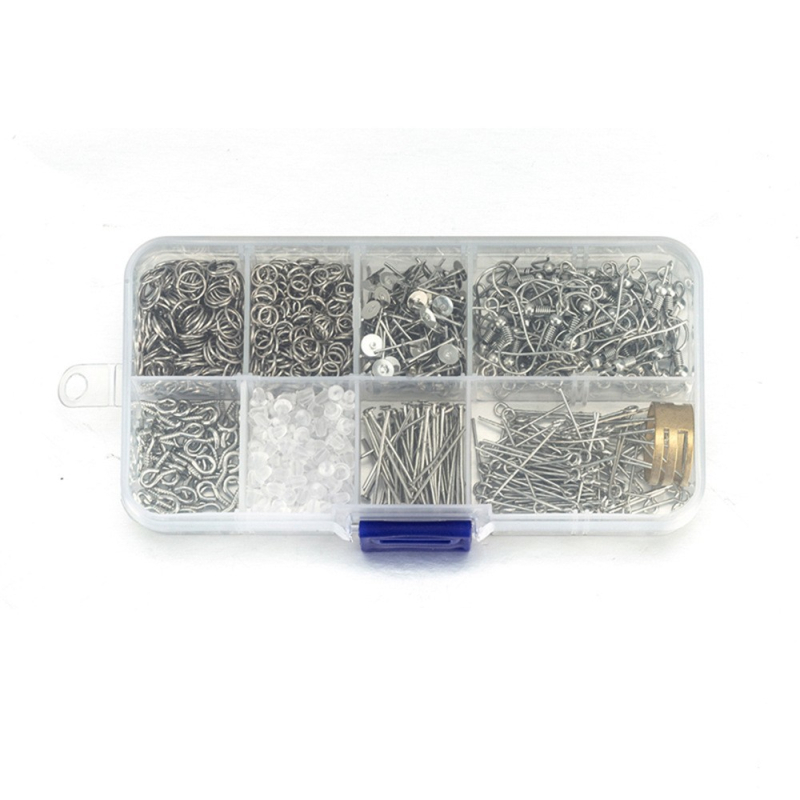 DIY set za nakit od željeza s elektroplatom, kutija s 24 pretinaca, uključuje naušnice kukice, spojne prstene i T-štiftove
