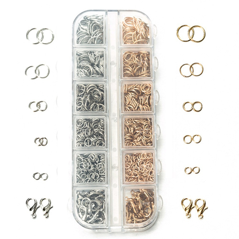 DIY set za nakit od željeza s elektroplatom, kutija s 24 pretinaca, uključuje naušnice kukice, spojne prstene i T-štiftove