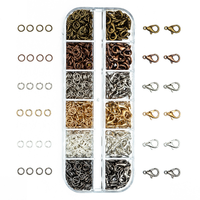 DIY set za nakit od željeza s elektroplatom, kutija s 24 pretinaca, uključuje naušnice kukice, spojne prstene i T-štiftove