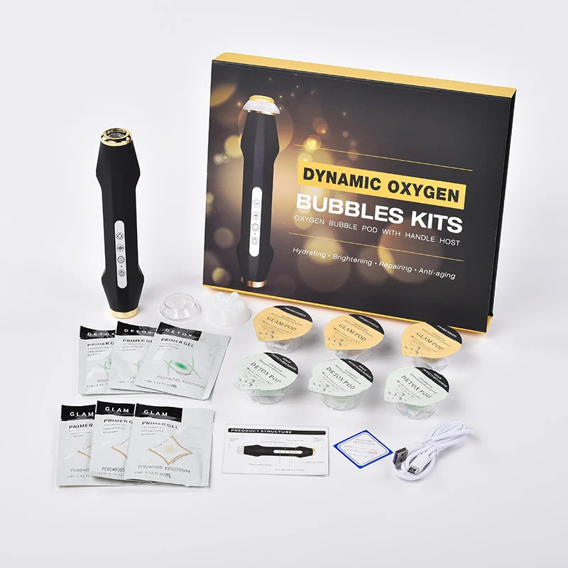 Dispozitiv facial de curățare cu bule de oxigen pentru rejuvenare, hidratare și albire a pielii; portabil, pentru uz casnic, cu baterie încorporată sub 300 mAh.