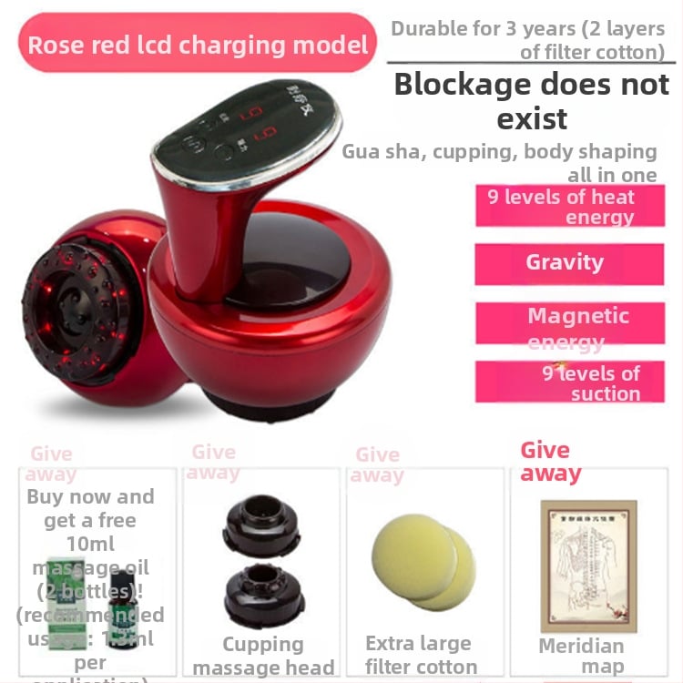 Dispozitiv electric pentru masaj cu tehnologie de abraziune și cupping, perie meridiană, aspirație puternică, comprimare caldă - portabil, baterie 500-800mAh, IPX3 rezistent la apă, pentru uz casnic