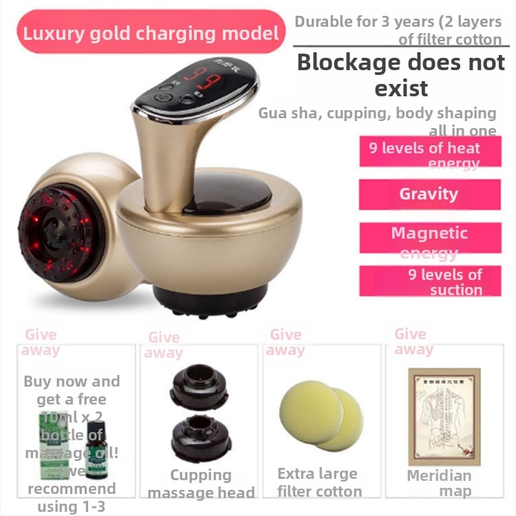 Dispozitiv electric pentru masaj cu tehnologie de abraziune și cupping, perie meridiană, aspirație puternică, comprimare caldă - portabil, baterie 500-800mAh, IPX3 rezistent la apă, pentru uz casnic