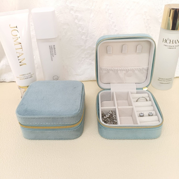 Europos stiliaus veliūrinė papuošalų dėžutė auskaroms, žiedams ir pakabukams, oksidacijos apsauga, nešiojama kelioninė dėžutė papuošalams