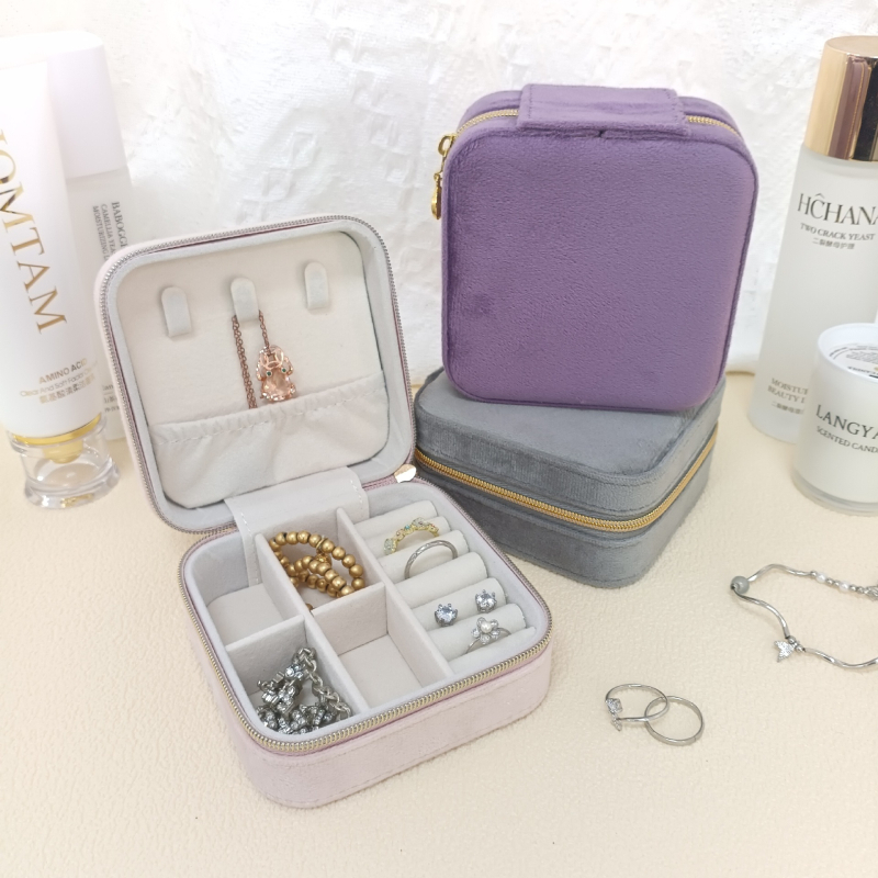 Europos stiliaus veliūrinė papuošalų dėžutė auskaroms, žiedams ir pakabukams, oksidacijos apsauga, nešiojama kelioninė dėžutė papuošalams