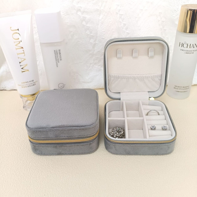 Europos stiliaus veliūrinė papuošalų dėžutė auskaroms, žiedams ir pakabukams, oksidacijos apsauga, nešiojama kelioninė dėžutė papuošalams