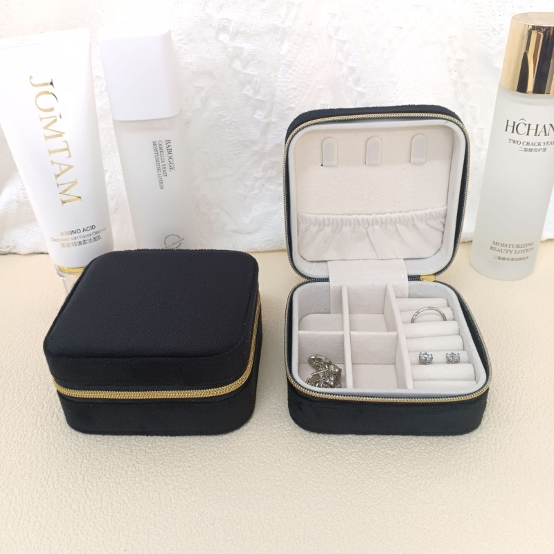 Europos stiliaus veliūrinė papuošalų dėžutė auskaroms, žiedams ir pakabukams, oksidacijos apsauga, nešiojama kelioninė dėžutė papuošalams
