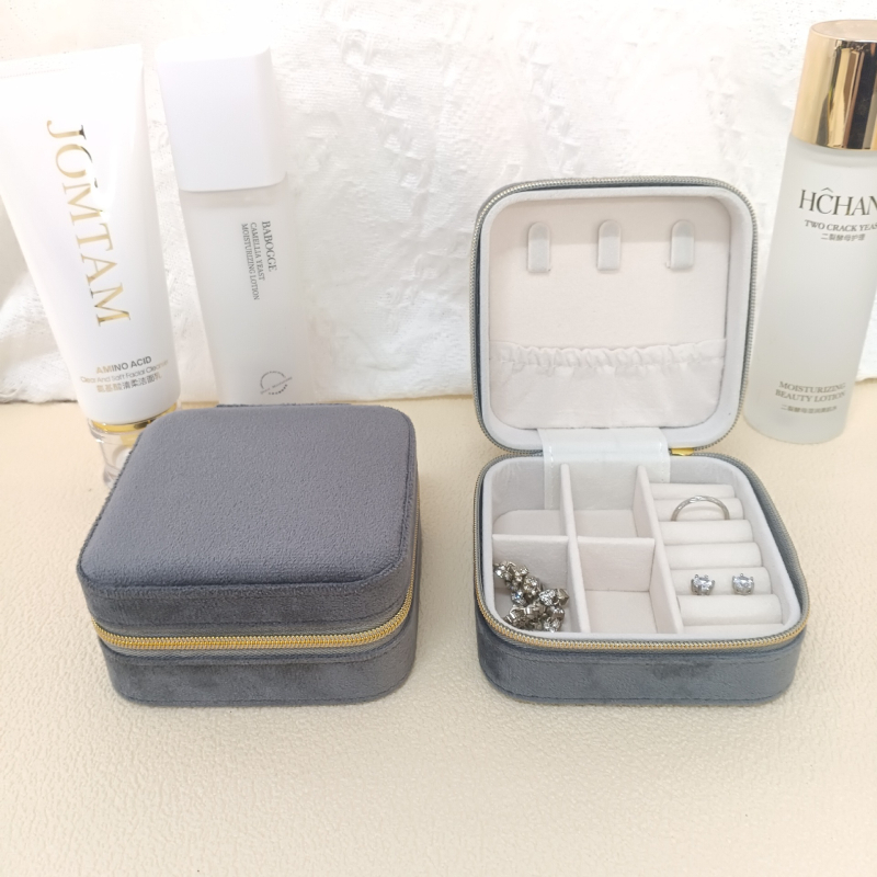 Europos stiliaus veliūrinė papuošalų dėžutė auskaroms, žiedams ir pakabukams, oksidacijos apsauga, nešiojama kelioninė dėžutė papuošalams