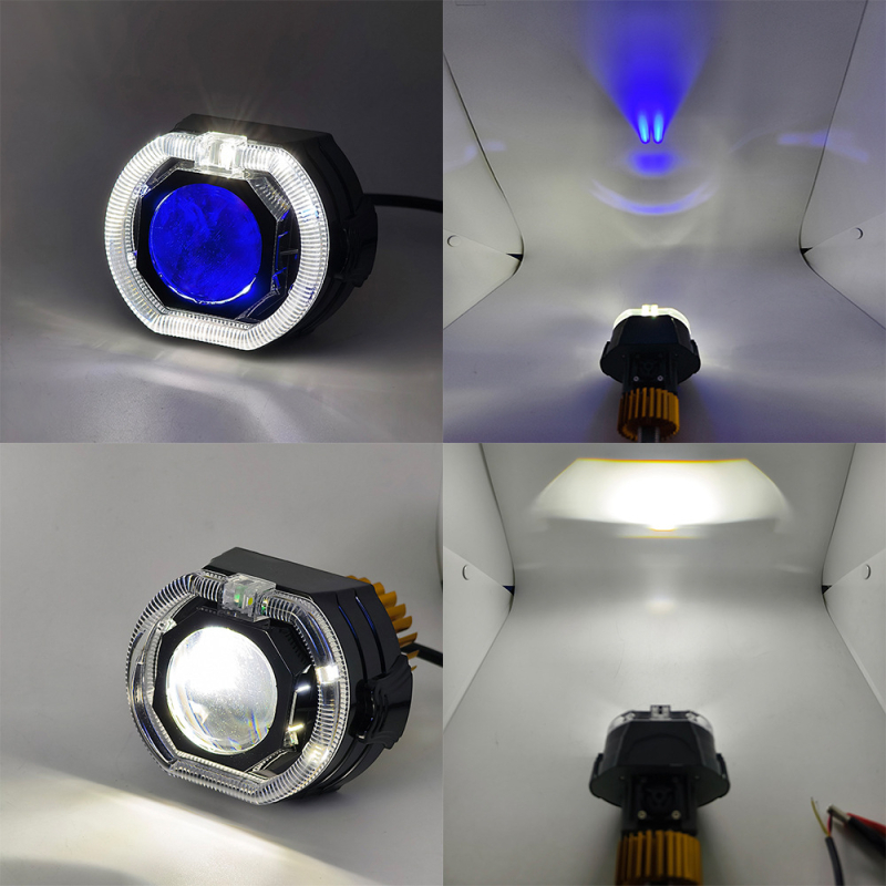 LED фар за електрически мотоциклет с вграден вентилатор, ангелско око и демонско око, алуминиево тяло, 50W, 9-60V, 5000lm, IP67