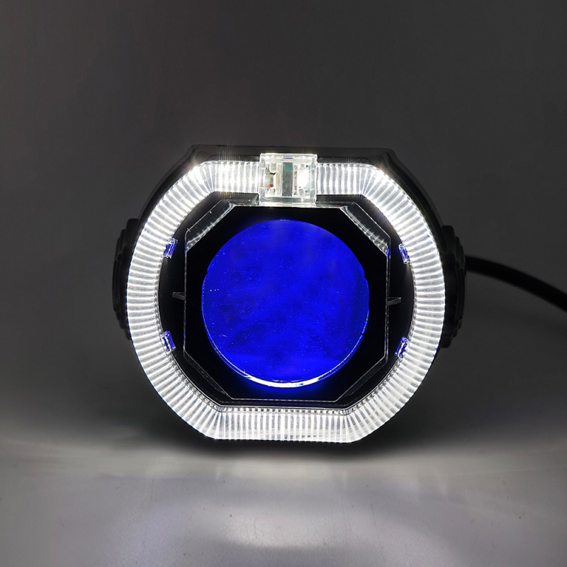 LED фар за електрически мотоциклет с вграден вентилатор, ангелско око и демонско око, алуминиево тяло, 50W, 9-60V, 5000lm, IP67