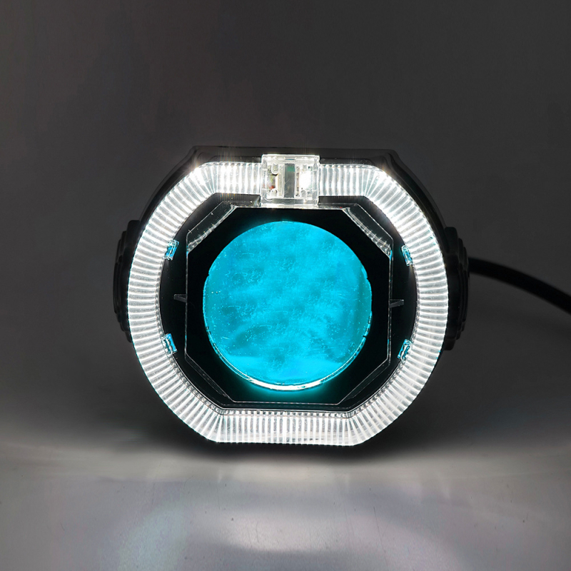 LED фар за електрически мотоциклет с вграден вентилатор, ангелско око и демонско око, алуминиево тяло, 50W, 9-60V, 5000lm, IP67