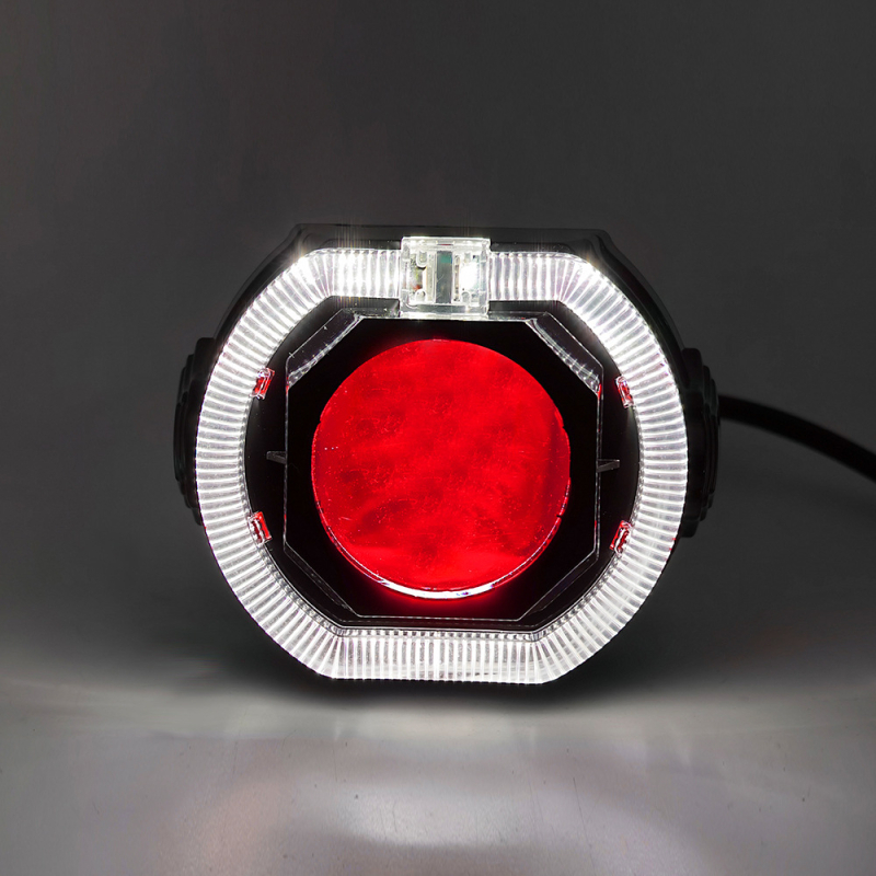 LED фар за електрически мотоциклет с вграден вентилатор, ангелско око и демонско око, алуминиево тяло, 50W, 9-60V, 5000lm, IP67