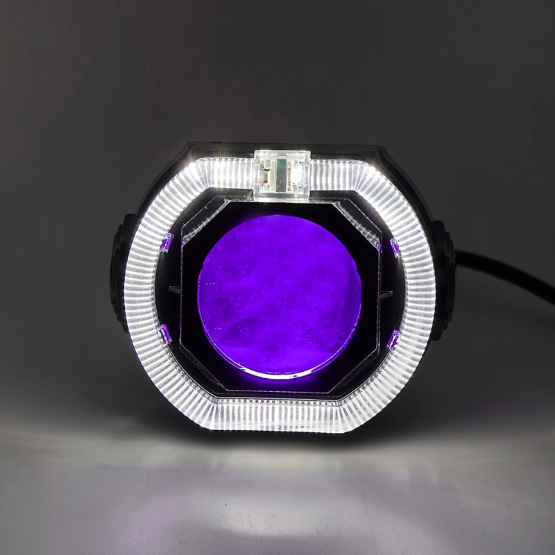 LED фар за електрически мотоциклет с вграден вентилатор, ангелско око и демонско око, алуминиево тяло, 50W, 9-60V, 5000lm, IP67