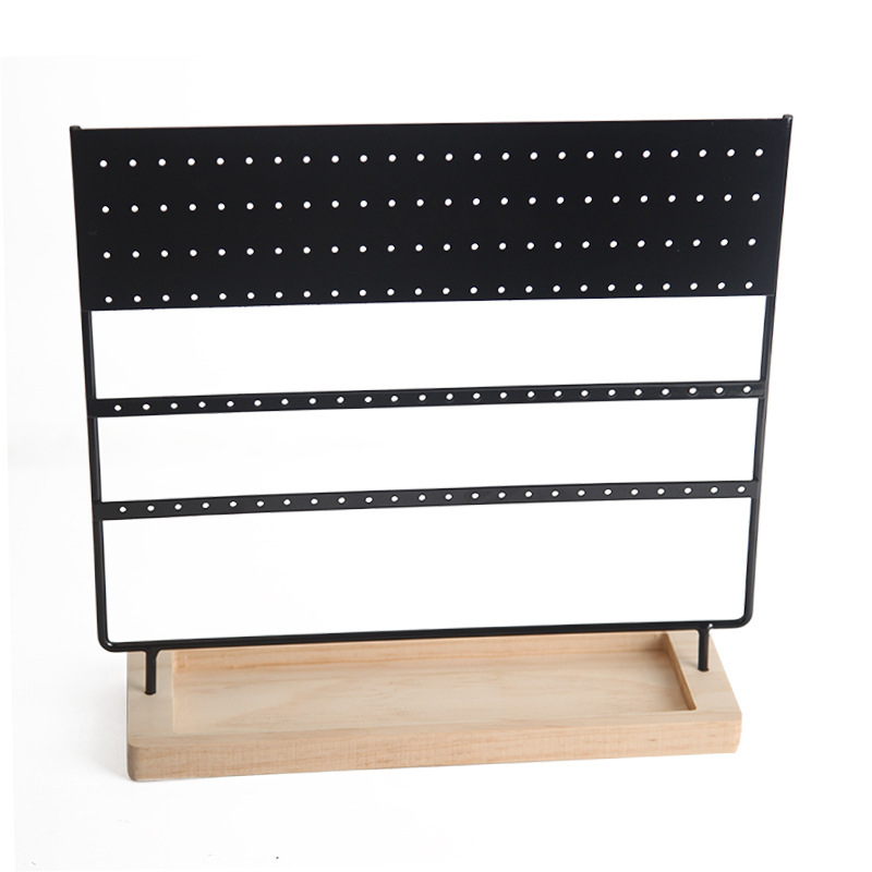 Juvelyrinių dirbinių laikiklis su nuimama medine baze, 144 skylės, stalinis auskarų ekspozicijos laikiklis