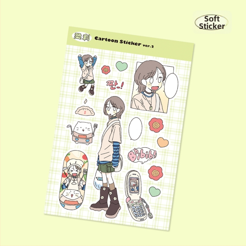 Polaroid-stílusú karakter matricák DIY telefontokhoz és iPad-dekorációhoz, szintetikus papír, UV nyomtatás, koreai stílus