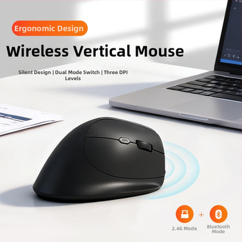 Ергономична вертикална безжична мишка с Bluetooth и двоен режим 2.4G, презареждаща се батерия 500 mAh, DPI 800-1200-1600, тиха работа
