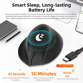 Ергономична вертикална безжична мишка с Bluetooth и двоен режим 2.4G, презареждаща се батерия 500 mAh, DPI 800-1200-1600, тиха работа