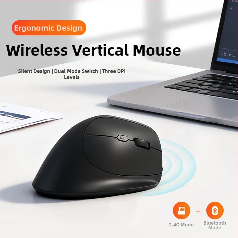 Ергономична вертикална безжична мишка с Bluetooth и двоен режим 2.4G, презареждаща се батерия 500 mAh, DPI 800-1200-1600, тиха работа