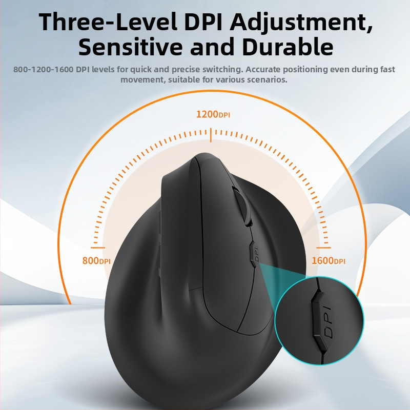 Ергономична вертикална безжична мишка с Bluetooth и двоен режим 2.4G, презареждаща се батерия 500 mAh, DPI 800-1200-1600, тиха работа