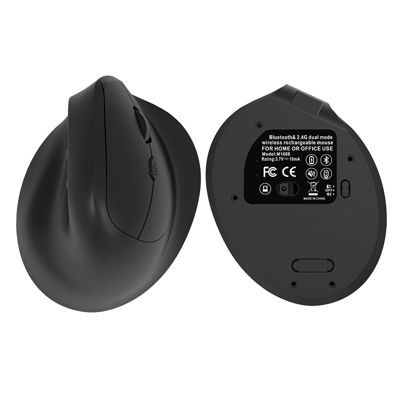 Ергономична вертикална безжична мишка с Bluetooth и двоен режим 2.4G, презареждаща се батерия 500 mAh, DPI 800-1200-1600, тиха работа