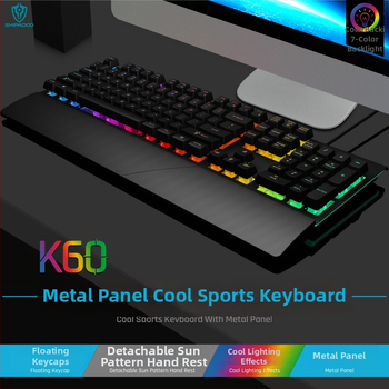 Проводна GK60 клавиатура с 104 клавиша, метално тяло, RGB подсветка, X-Frame технология с подложка за длан, 1,5 м кабел