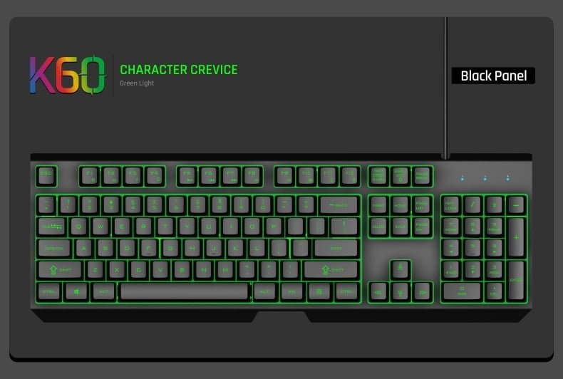 Проводна GK60 клавиатура с 104 клавиша, метално тяло, RGB подсветка, X-Frame технология с подложка за длан, 1,5 м кабел