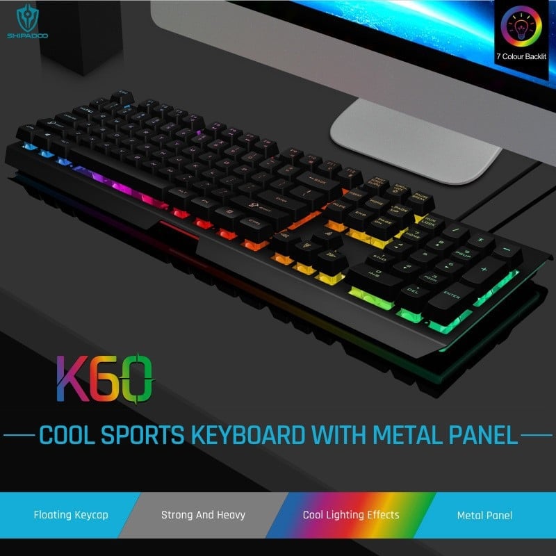 Проводна GK60 клавиатура с 104 клавиша, метално тяло, RGB подсветка, X-Frame технология с подложка за длан, 1,5 м кабел