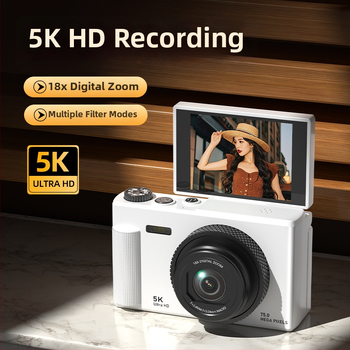 Be veidrodžio skaitmeninė kamera su pasukamu ekranu retro stiliuje, CCD jutiklis 1/3.2in, 24 MP, 16x optinis priartinimas