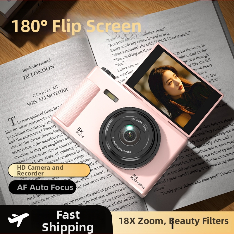 Be veidrodžio skaitmeninė kamera su pasukamu ekranu retro stiliuje, CCD jutiklis 1/3.2in, 24 MP, 16x optinis priartinimas