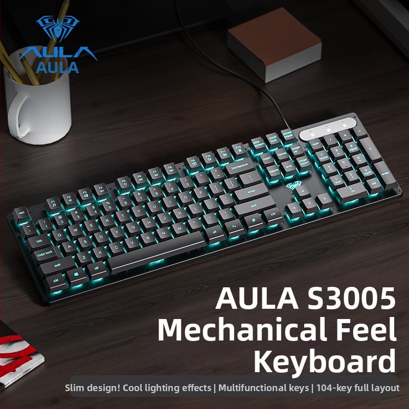 Клавиатура AULA Wolf Spider S3005, проводна офисна клавиатура, 104 клавиша, USB, цифрова клавиатура, смесена подсветка